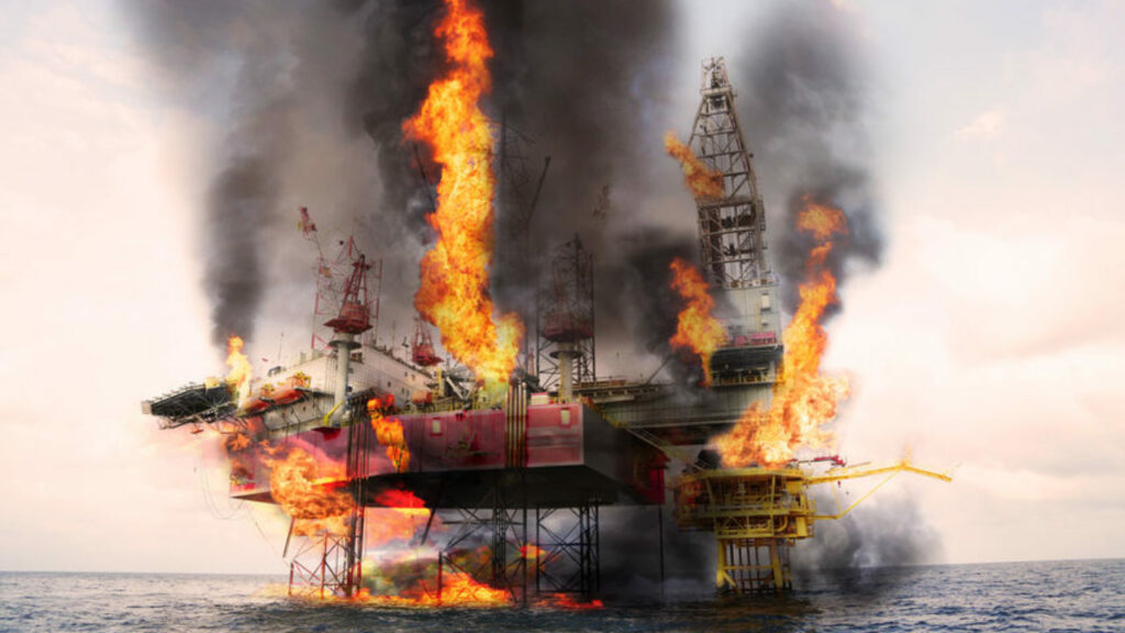 Incendio en una plataforma petrolera marina